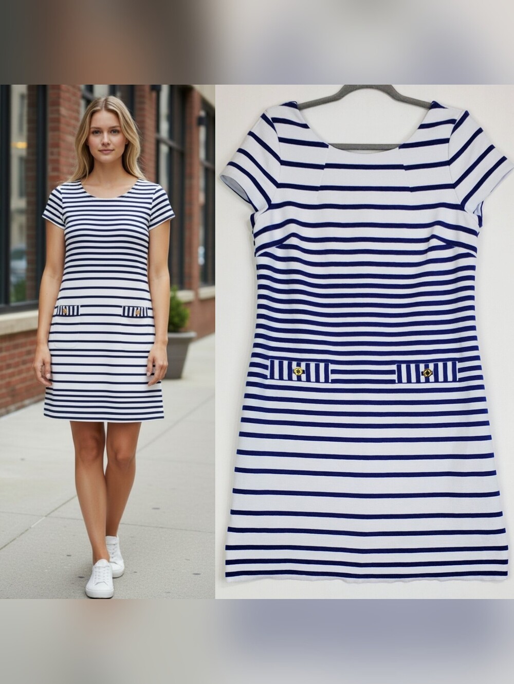 Lilly Pulitzer large Layton striped nautical shift dress cap sleeves white blue